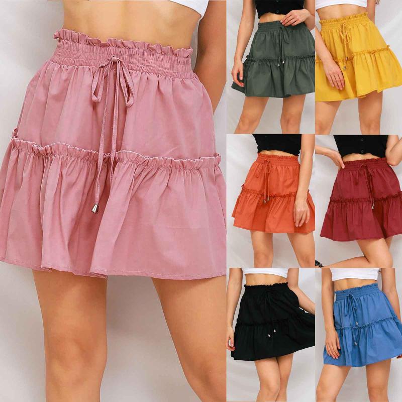

Solid High Waisted Elastic Waist Fold Tightness skirt High Quality Streetwear Lolita Pleated Skirt skirts womens 2021 midi falda, Army green