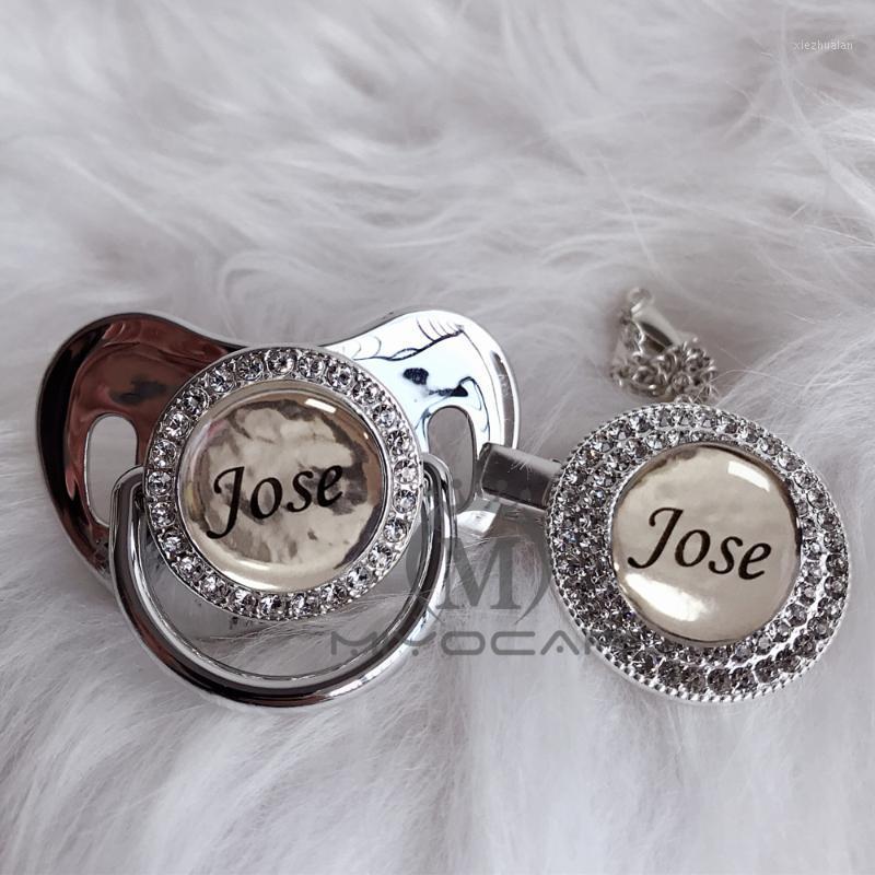 

MIYOCAR Personalized any name can make silver bling pacifier and pacifier clip BPA free dummy bling unique design P91