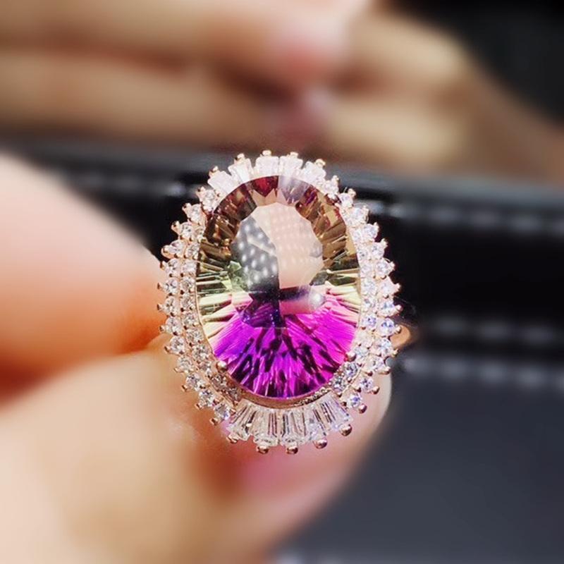 

Cluster Rings Ametrine Shiny Ring Per Jewelry 10*14mm 7ct Colorful Gemstone 925 Sterling Silver Fine Women Luxury J292108, Golden;silver