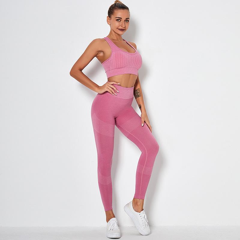 

Elastic Striped Yoga Set Women Sports Bra+Tight Pants 2 Pcs Set Workout Suit for Girl Gym Running Leggings Seamless High Waist, Black