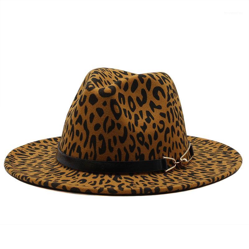 

Seyoum Womens Ladies Leopard print Wool Felt Jazz Fedora Hats Fashion Women Trilby Flat Brim Panama Gambler Hat Carnival Cap1, Orange