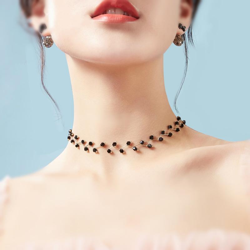 

Fashion Gold Necklace for Women Charming Black Crystal Beads Chain Chockers Handmade Party Jewelry collares Accessories