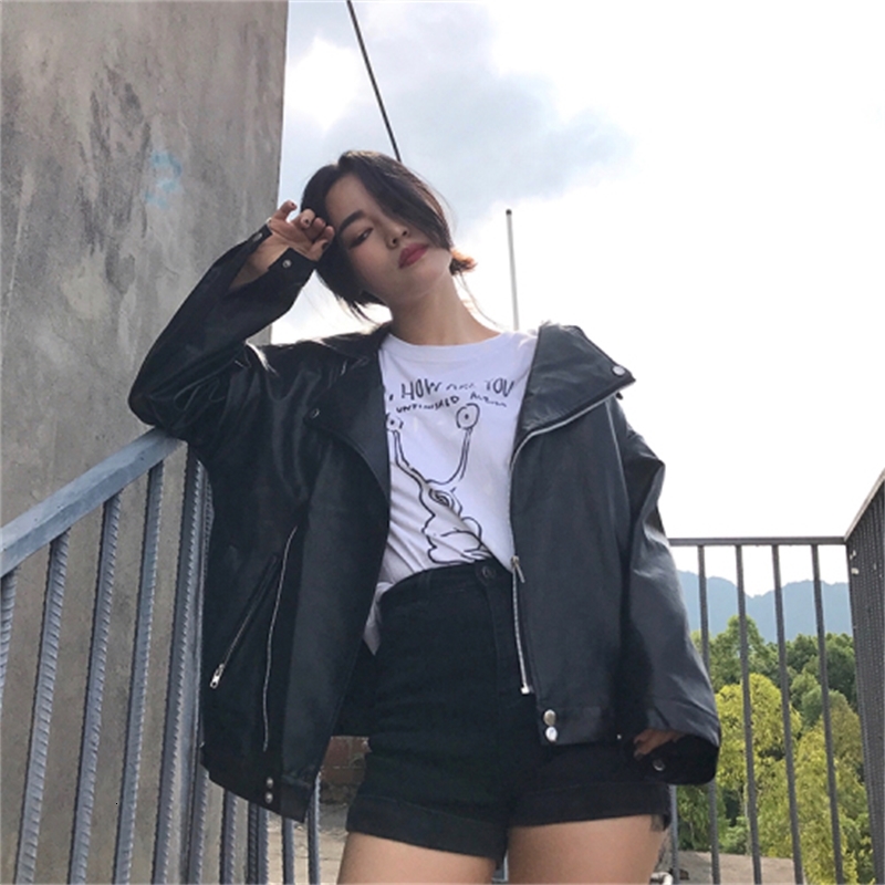 

Spring Female Autumn Released Plutonium Women' Leather Jackets Bf Motorcycle Ladys Collar Fine Jacket 8id5, Black.