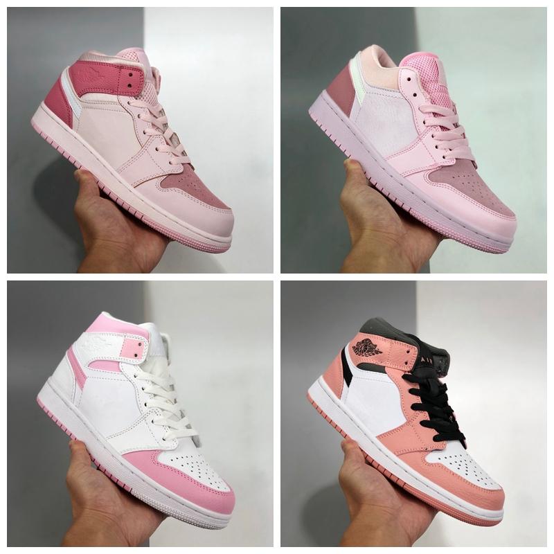 

2020 New 1 Mid WMNS Digital Pink Women Basketball Shoes Designer Pink Quartz Girls Baskets 1s des chaussures zapatos Size 36-39, White;red