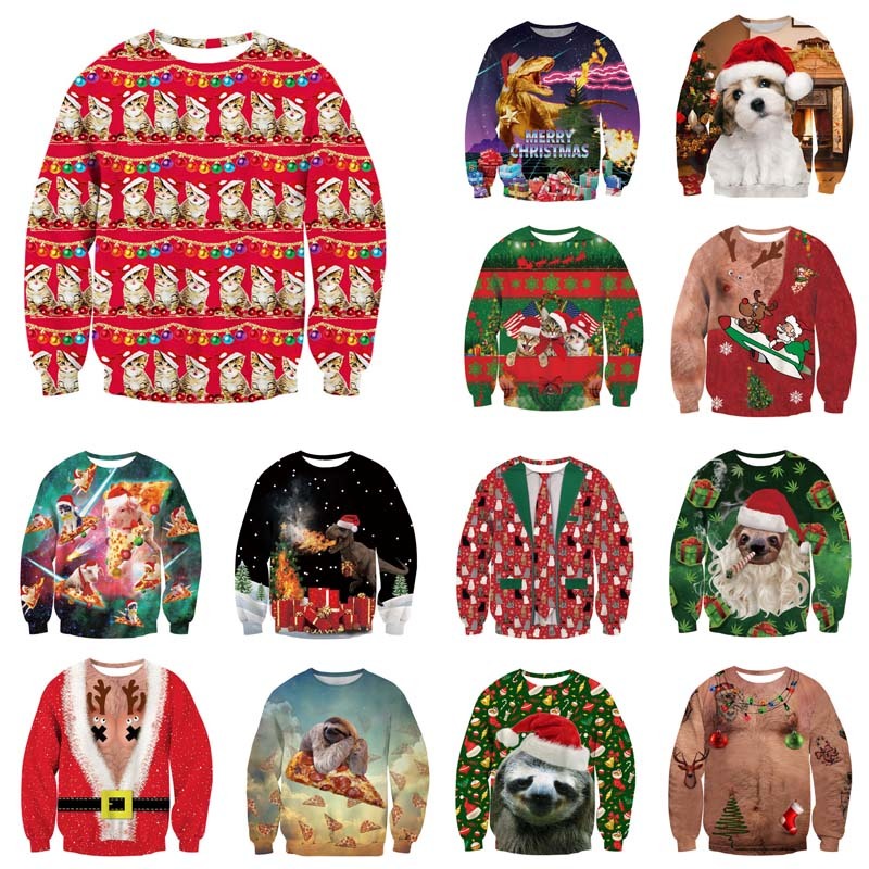 

Aliister, ugly Christmas sweaters, Santa's prints, men's and women's casual sweaters, Christmas sweaters, news, autumn, top, Black