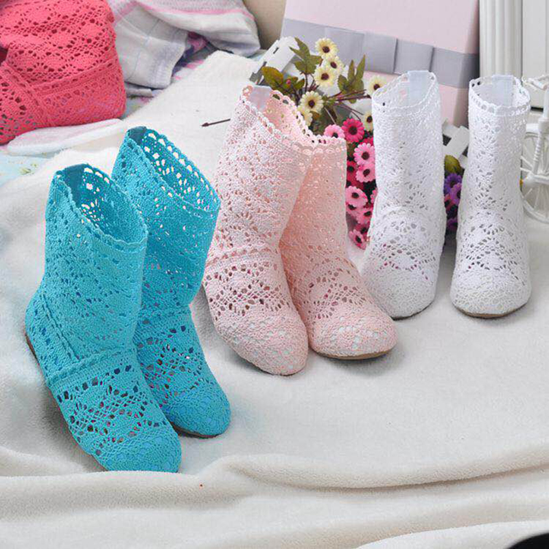 

10 Available Colors Women High-leg Knitting Hollow Ankle Boots Spring and Summer Women Lace Boots Shoes Summer Boots 201019