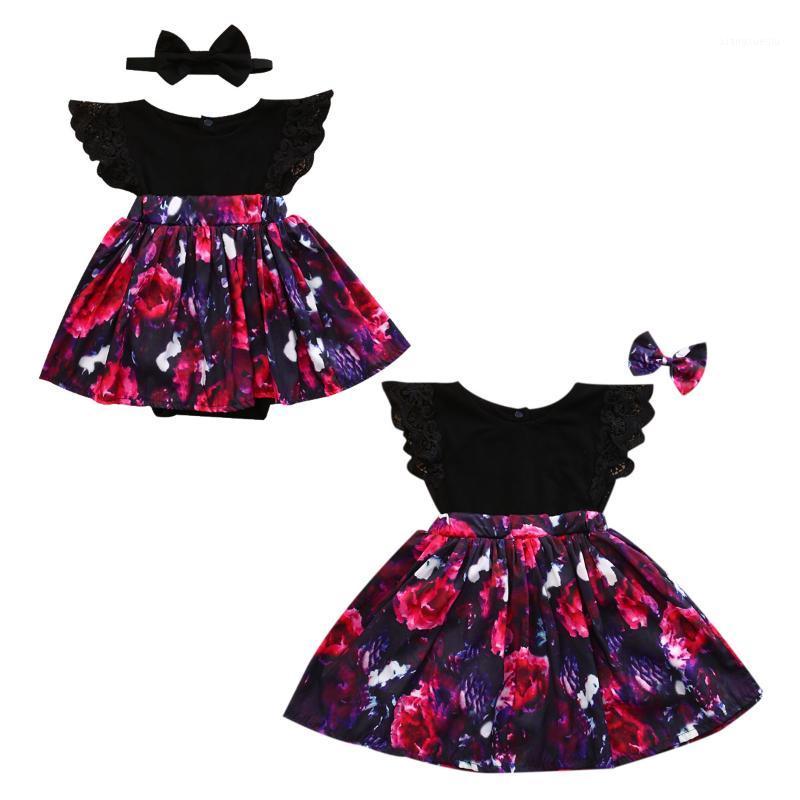 

0-7Y Newborn Kids Baby Girls Sister Clothes Floral Romper Dress +Headband 2Pcs sets Summer Kids Girls Cute Outfits1, As pic
