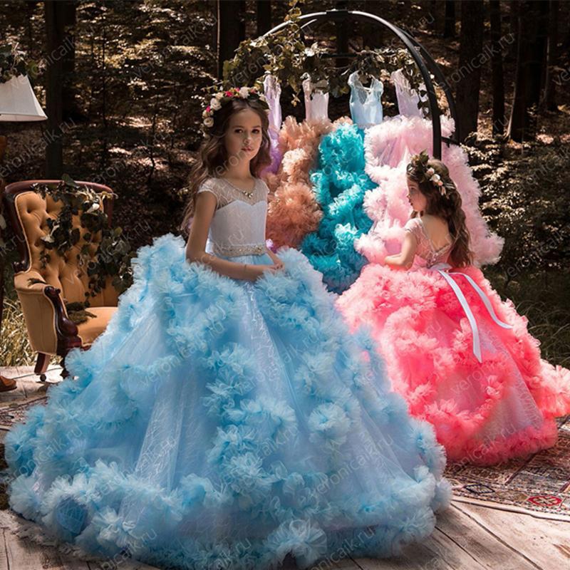 

Girls Wedding Princess Dresses Autumn Winter Family Matching Clothes Mother and Baby Costume Princess Dress Model Catwalk Dress, Blue