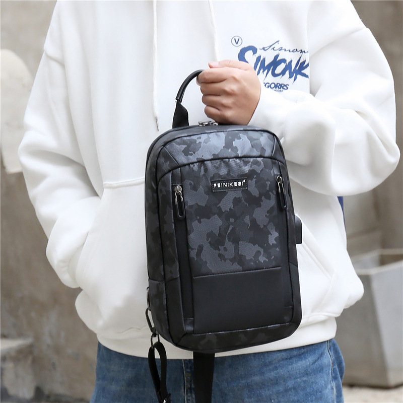 

Wholesale factory men leather shoulder bags sports street trends outdoor leisure crossbody bag streets trend camouflage backpack Oxford printed backpacks, Blue