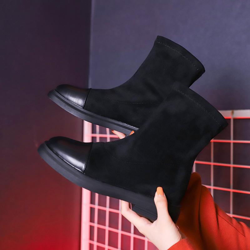 

Autumn And Winter Europe The United States Wild Tube Suede Stretch Cloth Boots Female Motorcycle Casual Fashion Women, Black