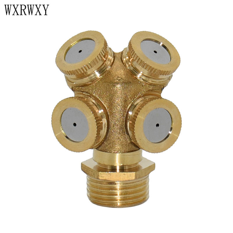 

4 Hole Brass Spray Misting Nozzle Garden Sprinklers Irrigation Fitting Jardim Home Watering Garden Tools 1/2 male 1PCS
