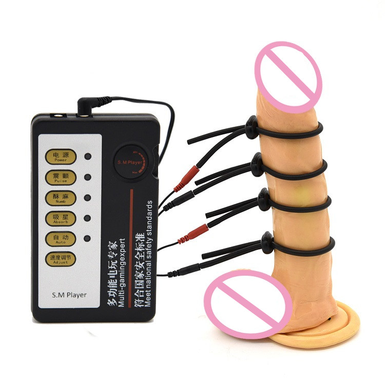 

4pcs Penis Ring Electric Shock Host and Cable electro shock sex toys electro stimulation sex toys for TENS adult game