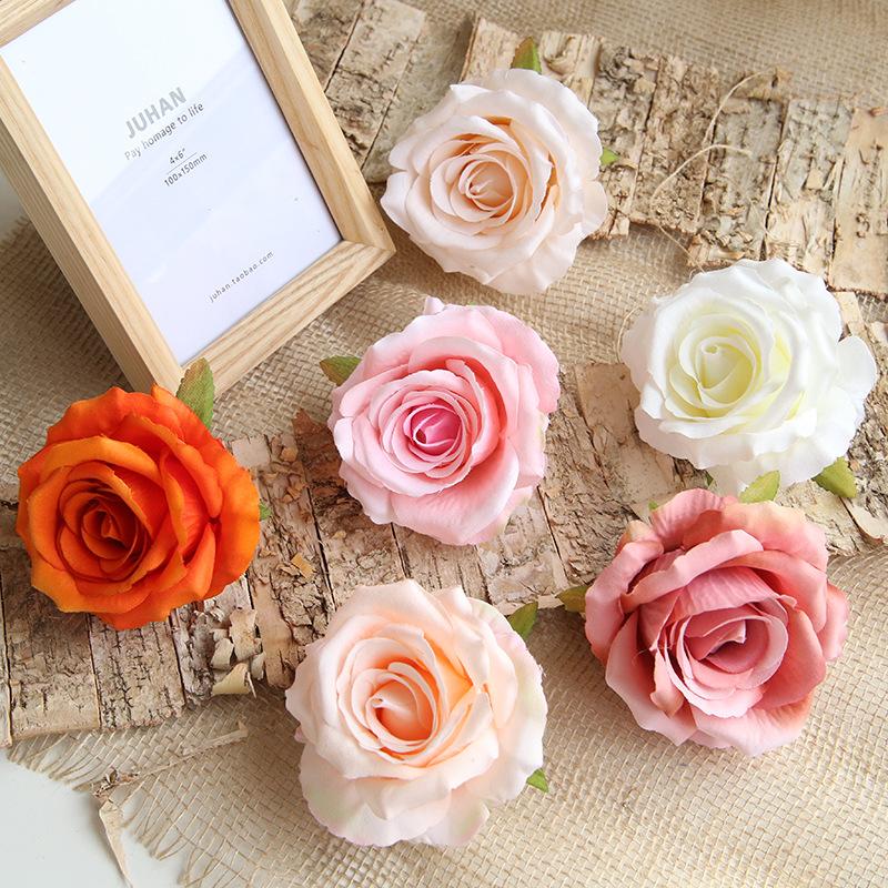 

1pcs artificial roses white silk fake roses flower faux heads high quality DIY wedding home decoration scrapbook accessories, Orange