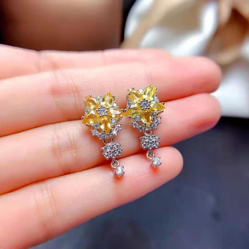 

Dangle & Chandelier Natural Yellow Sapphire Earrings S925 Pure Silver Fine Fashion Charming Luxurious Jewelry For Women Meibapj FS