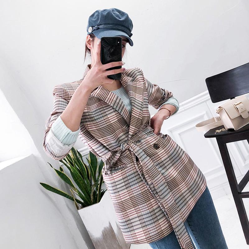 

New fashion autumn women' professional temperament double-breasted plaid suit fashion comfortable elegant cute suit jacket, Brown