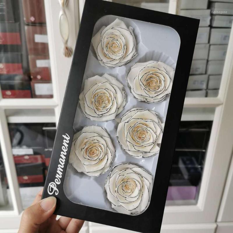 

5-6CM/6pcs,Grade A Preserved Rose flower head,Eternal Roses with Gold lace for Wedding Decoration,Mothers Day Gift favor1