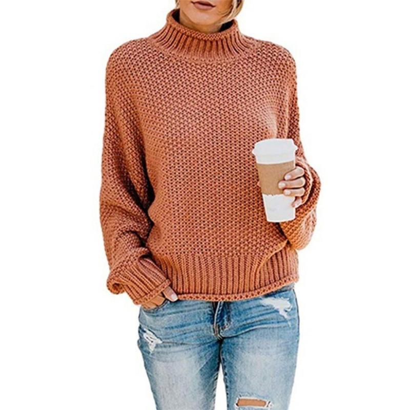 

Women Batwing Long Sleeve Sweater Turtleneck Loose Chunky Knit Solid Jumper Tops 2XPD, Gy