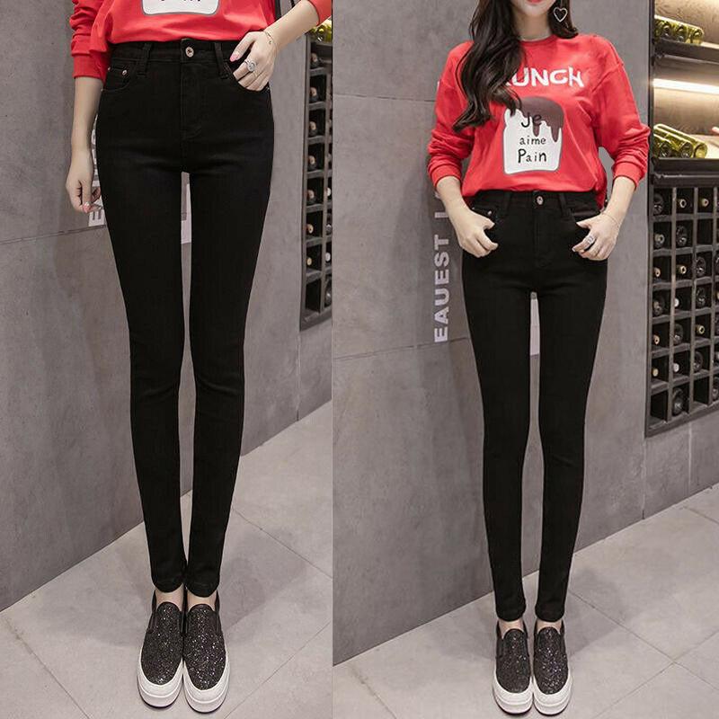 

Women High Waist Thermal Jeans Fleece Lined Denim Pants Stretchy Trousers Skinny Pants -MX8, Black