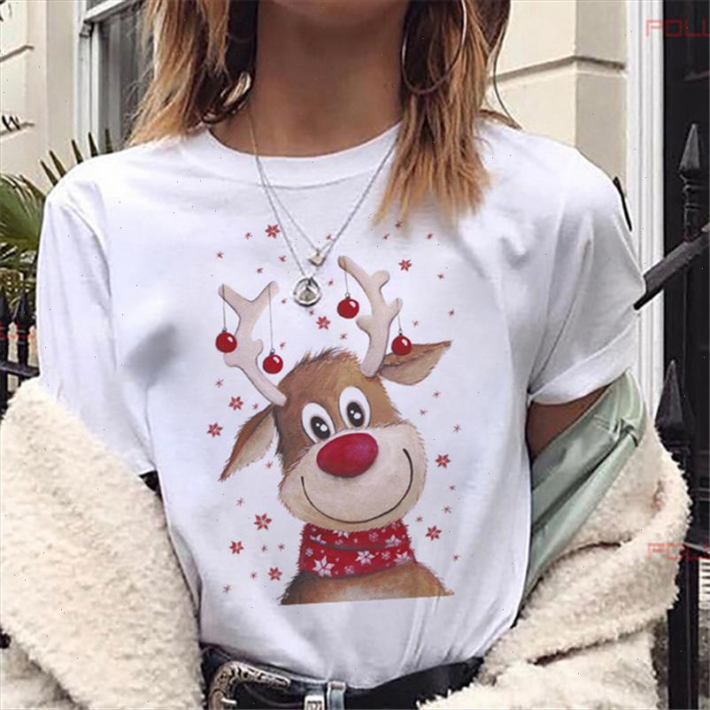 

cute christmas reindeer print woman tshirts harajuku female christmas clothes white short sleeve casual tshirts drop shipping