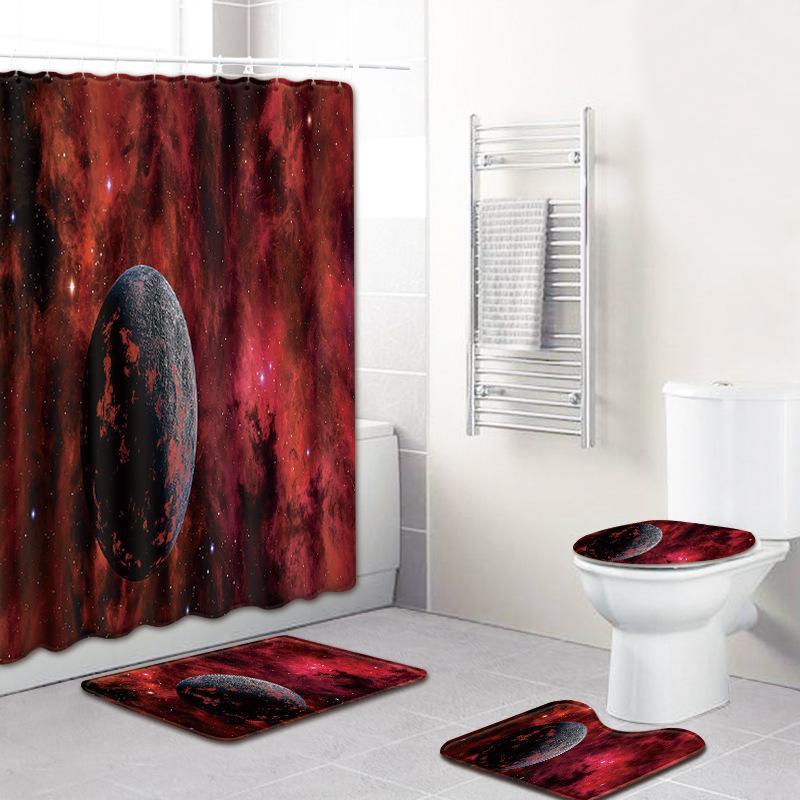 

Creative Starry Sky 4 Pcs Waterproof Shower Curtain Bath Mat Toilet Pad Set Pattern Toilet Pattern Carpet Bath Mat1