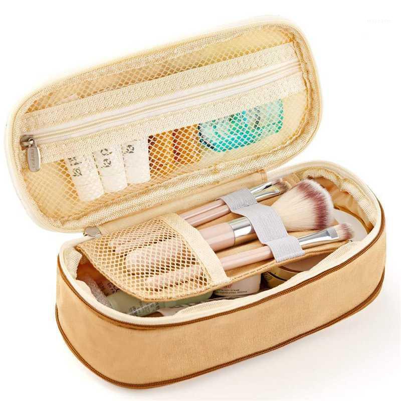 

Canvas Makeup Storage Box Writing Case Pencil Bag Simple Large Capacity Stationery Light Mesh Multi-Pockets Students Gifts Bag1
