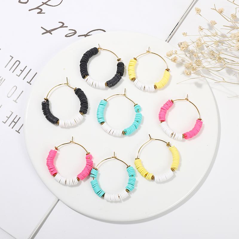 

Multicolor Polymer Clay Disc Earrings Heishi Earrings Handmade Vinyl Delica Beads Hoop Women Summer Jewelry