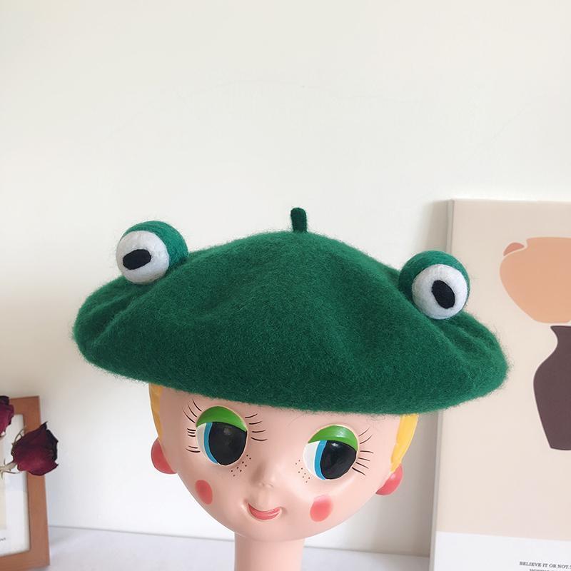 

DIY beret hat female autumn wool felt painter hat animal frog retro art handmade warm winter thick1, Blue