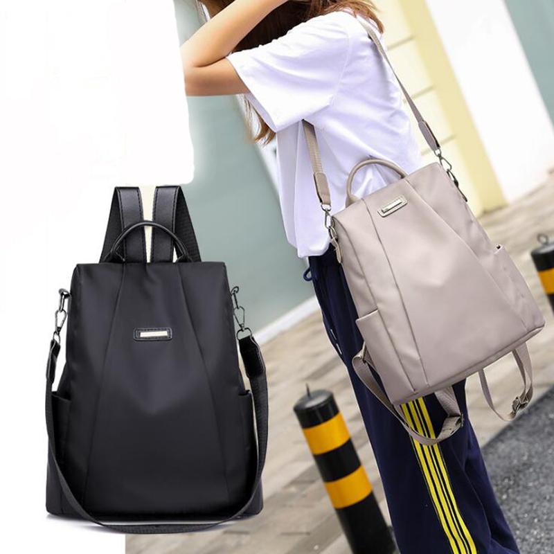 

2021 NEW Women's Anti-theft Backpack Fashion Simple Solid Color School Bag Oxford Cloth Shoulder Bag, Black