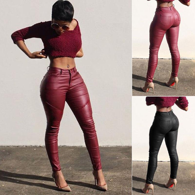 

Sexy Shiny HIGH WAIST Women Leather pants Stretch Pant Skinny Pant Slim Fit Long