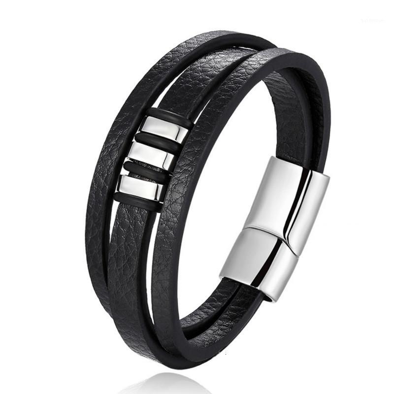 

Classic Multi-storey Men Leather Bracelet Temperament 3 Colors Titanium Steel Bracelet For Men Jewelry Gift 20201