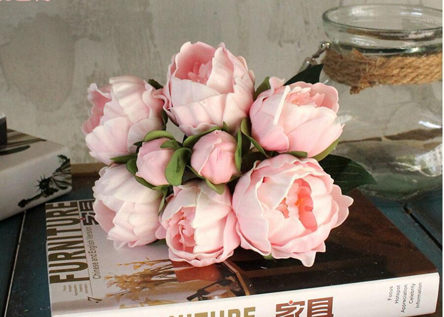 

Bridal bridesmaid bouquets PU real touch peony bouquet wedding party decoration artificial flower table centerpiece1, Pink