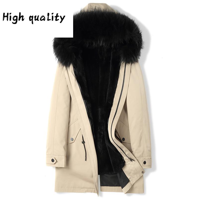

New 2020 Mens Parka Real Fur Coat Winter Jacket for Men Hooded Raccoon Fur Liner Parkas De Hombre, Black black fur