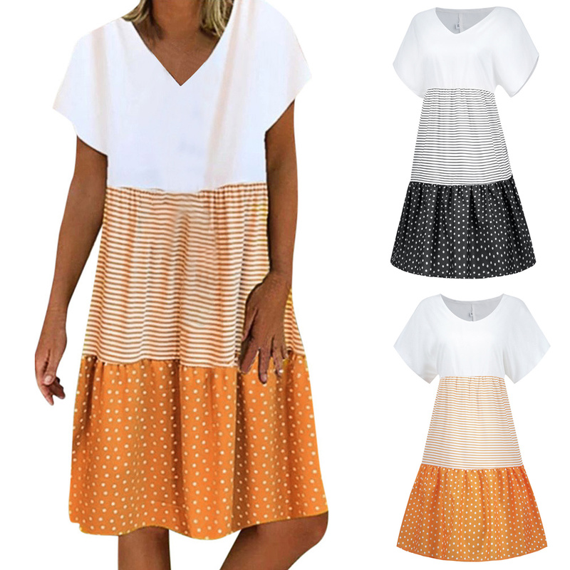 

Plus Size Women Patchwork Baggy Loose Dresses Summer 2020 Vintage Dress Sundress Female Short Sleeve -5XL, Red