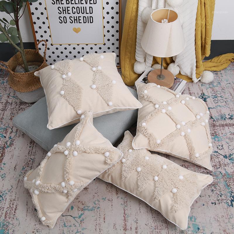 

Beige Handmade Geometric Embroidery Pillow Cover Ball Home Decor Cushion Cover PillowCase Pillow Sham 30x50cm/45x45cm1, Inner pillow