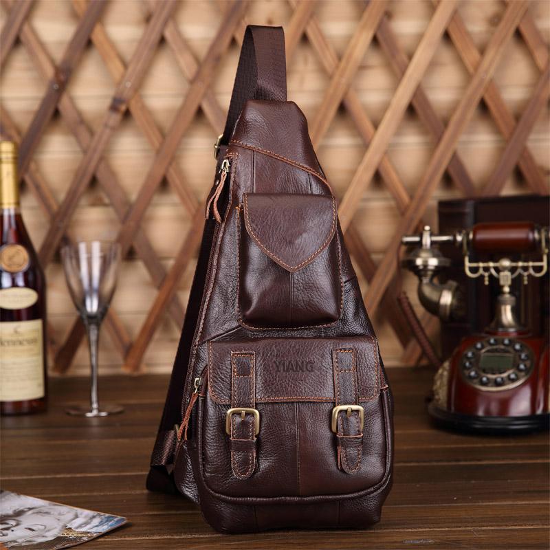 

Brand Men's Vintage Leather Sling Pack Chest Bag Cross Body Messenger Casual Shoulder Packet Travel Riding Hiking Pouch soft, Brown