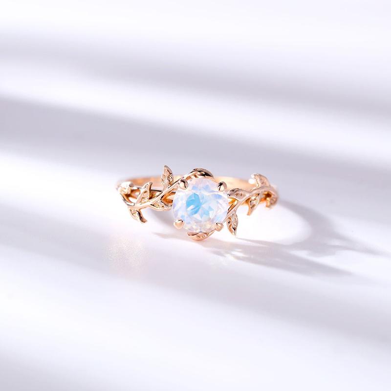 

Cluster Rings CxsJeremy Vintage 6.0mm Moonstone Engagement Ring 14K 585 Rose Gold Leaf Flower Prong Set Unique Anniversary