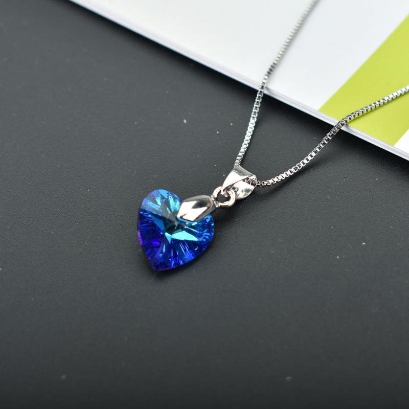 

Blue Crystal Heart Pendant Necklace For Women Silver Color Geometric Chain Necklaces Female Wedding Jewelry1