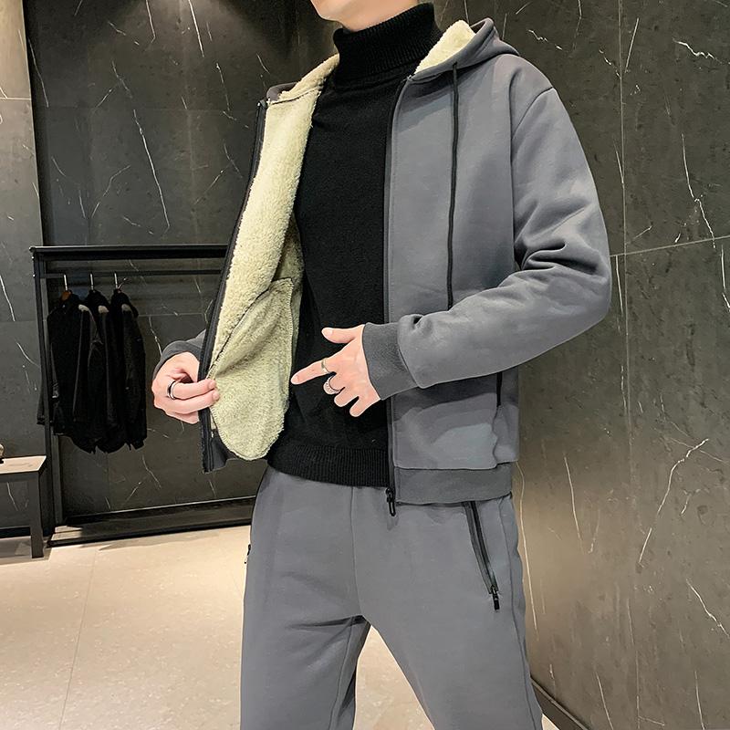 

Men's Tracksuit Men 2020 Casual Warm Fleece Sportswear Winter Male 2 Piece Set Jacket Joggers Sets Clothing Tracksuits For Men, Black sportswear men