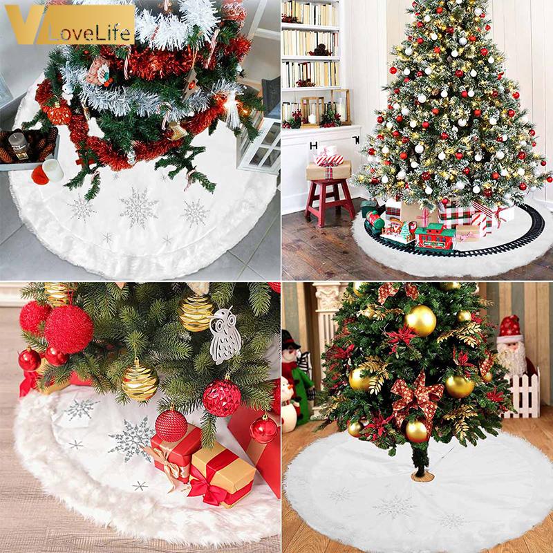 

Pure White High Quality Christmas Tree Skirt with Thick Faux Fur Snowflake Christmas Tree Carpet Xmas Decorations 120cm Big Size