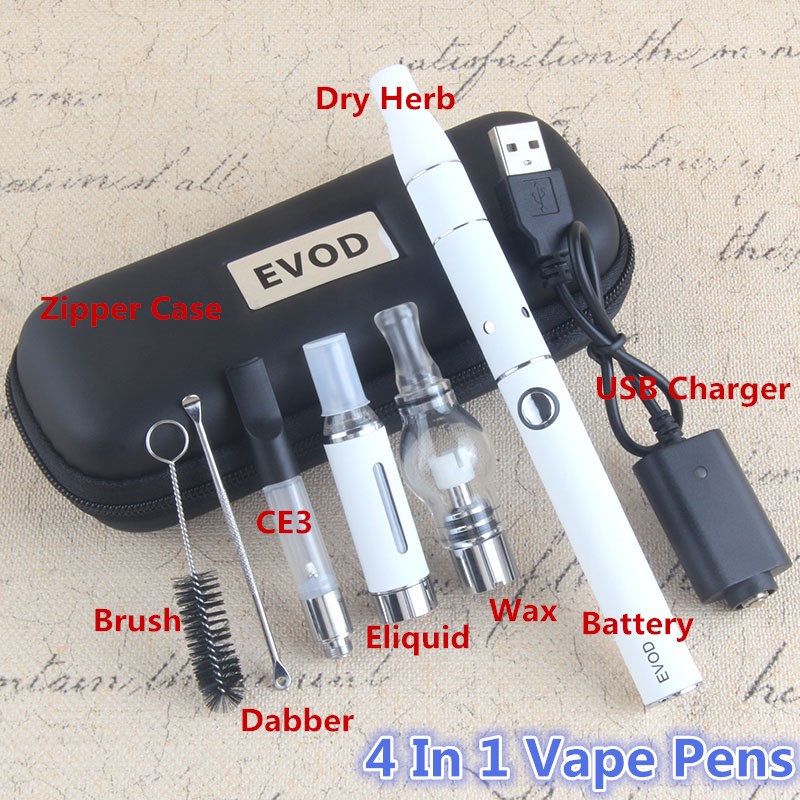 

1PCS EVOD Dry Herb Vaporizer Pen 4 In 1 Ecig Starter Kit 4pcs 510 Thread Atomizer Cartridge Vape Pens Dabber Brush Clear Tool, Multi