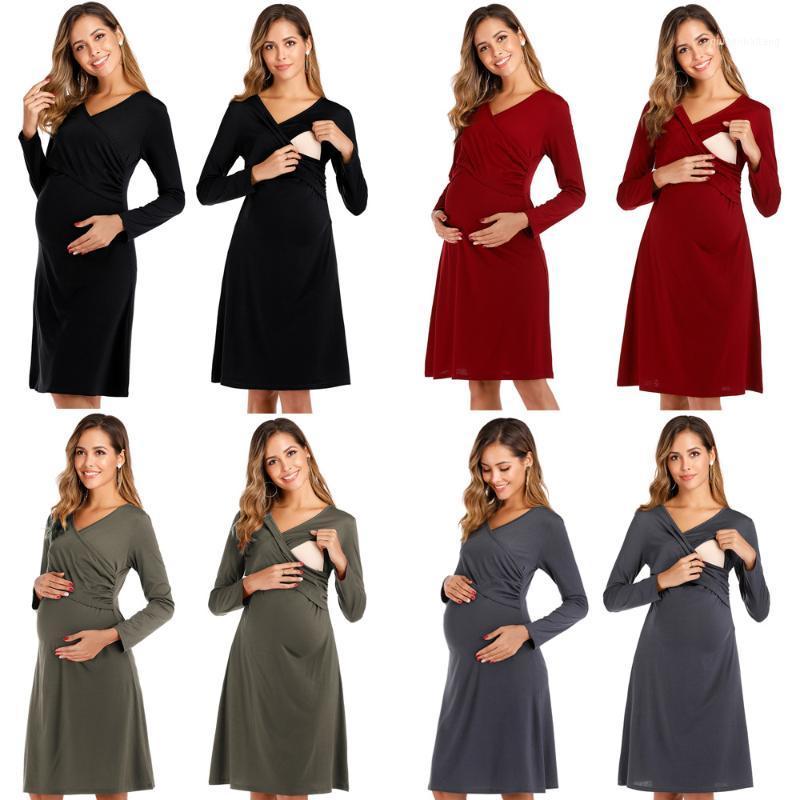 

Women's Maternity Dress Mommy Pregnant Long Sleeve Pajamas Nursing Nightgown Breastfeeding Nightshirt Sleepwear Plus Size S-2XL1, Green