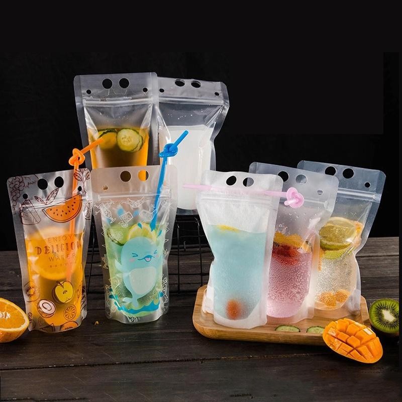 

DHL Ship 500ML Clear Drink Pouches Bag With Straw Reclosable Zipper Heavy Duty Hand-held Translucent Stand-up Plastic Pouches Bags Drinking