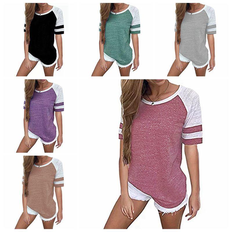 Baseball Fashion Women Striped Splicing Baseball Tshirt Summer Fashion Casual O Neck Loose Top Tee All Matched T Shirt Plus Size RN8120-image-651321791
