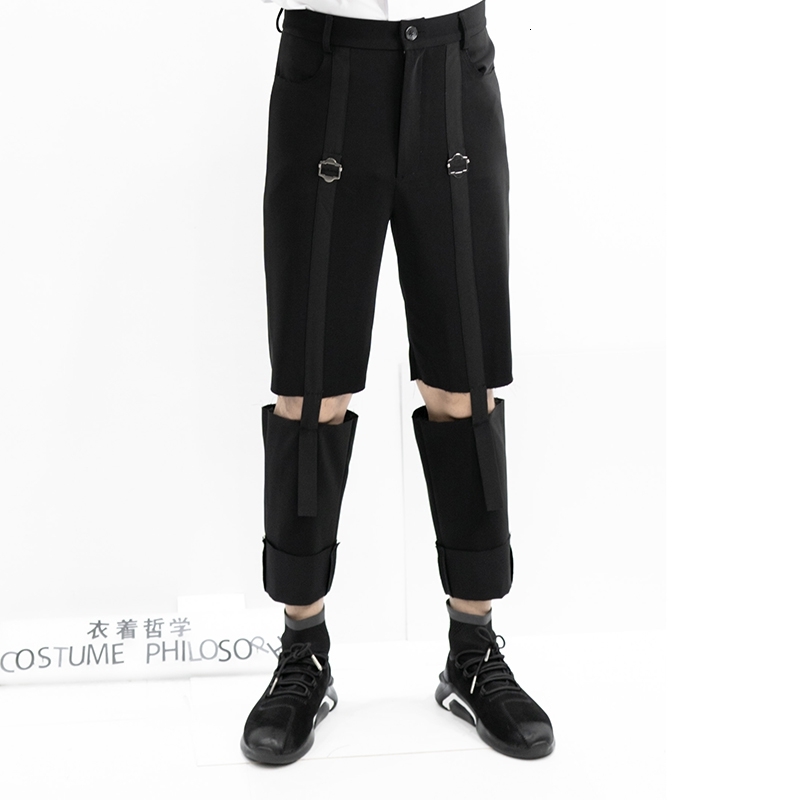 

2021 New -6xl!! Men Casual Nine Minutes Broken Pants Seam Separation. SD6B, Black