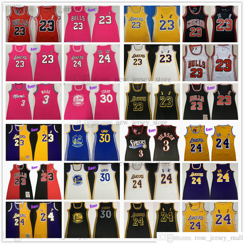 

Retro Mitchell and Ness Women Dress Basketball Jerseys Stitched 3 Allen Dwyane Iverson Wade 30 Stephen 23 James Curry Jersey 2022 Pink Black White Yellow Red Size S-XL, Message number and name