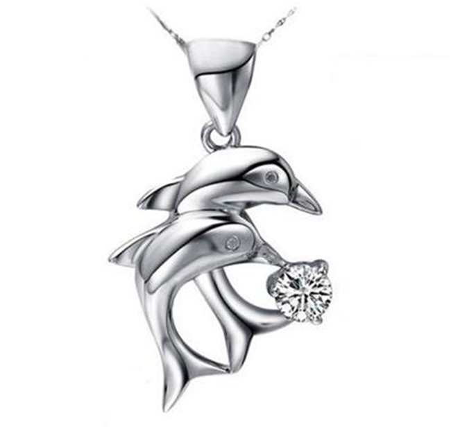 

Lovers Diamond Double Dolphin Love Pendant Amethyst Crystal Blue White Zircon Short Necklac DMFN071 (with chain) mix order Pendant Necklaces
