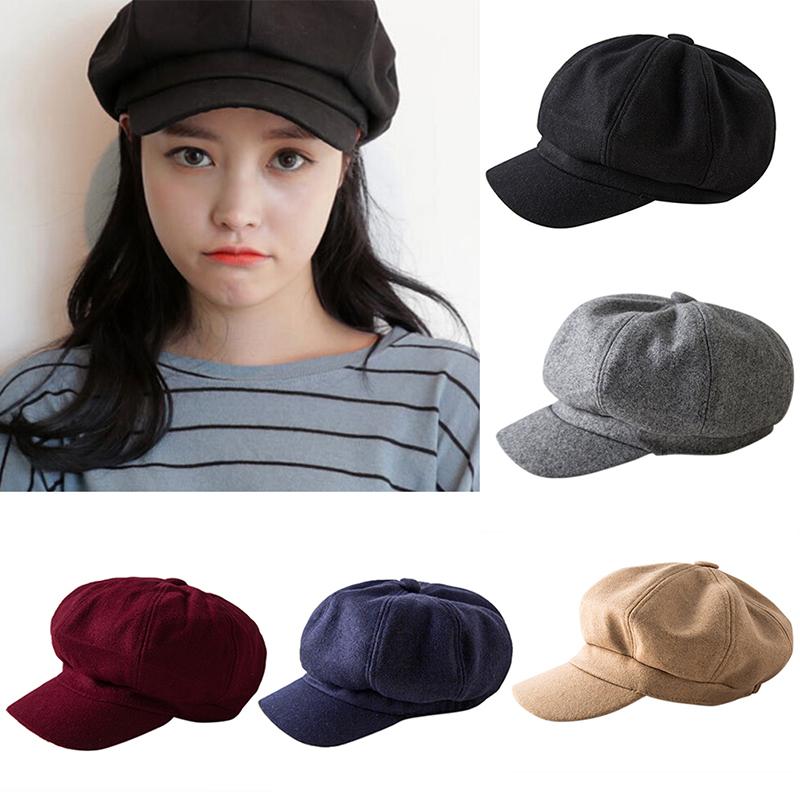 

Women Wool Elegant Blend Beret Autumn Winter Caps Octagonal Fashion Newsboy Hat Artist Painter Cap 5 Colors, Black