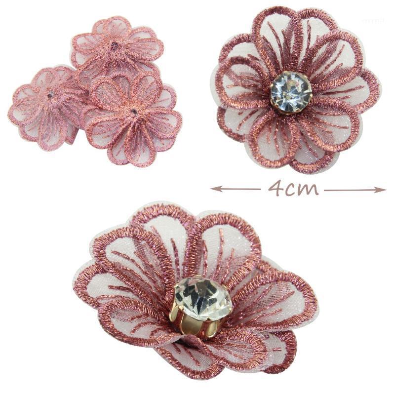 

12pcs/bag 4cm artificial flower rhinestone embroidery flower women headband DIY supplies bride bouquet decoration household1, Black