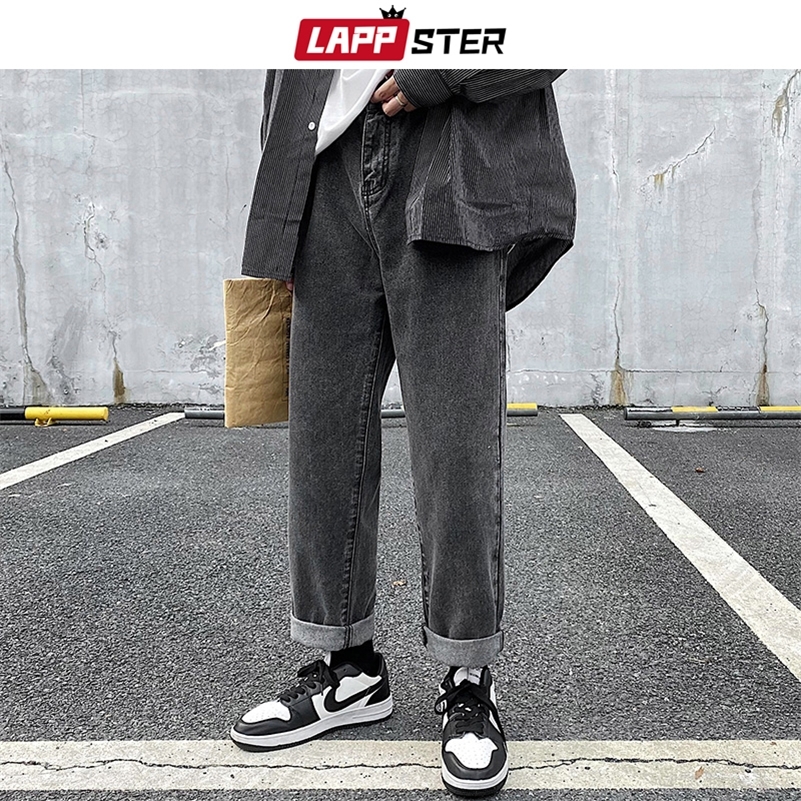 

LAPPSTER Men Grey Streetwear Baggy Jeans Mens Kpop Solid Denim Pants Couple High Waisted Vintage Oversized Joggers Pants 201111, Blue