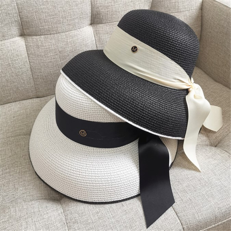 

Retro Silk Ribbon Sun Hats Fashion Holiday Beach Hat Womens Wide Brim Hats High Quality Grass Braid Hat Elegant Breathable Fisherman Hats, White